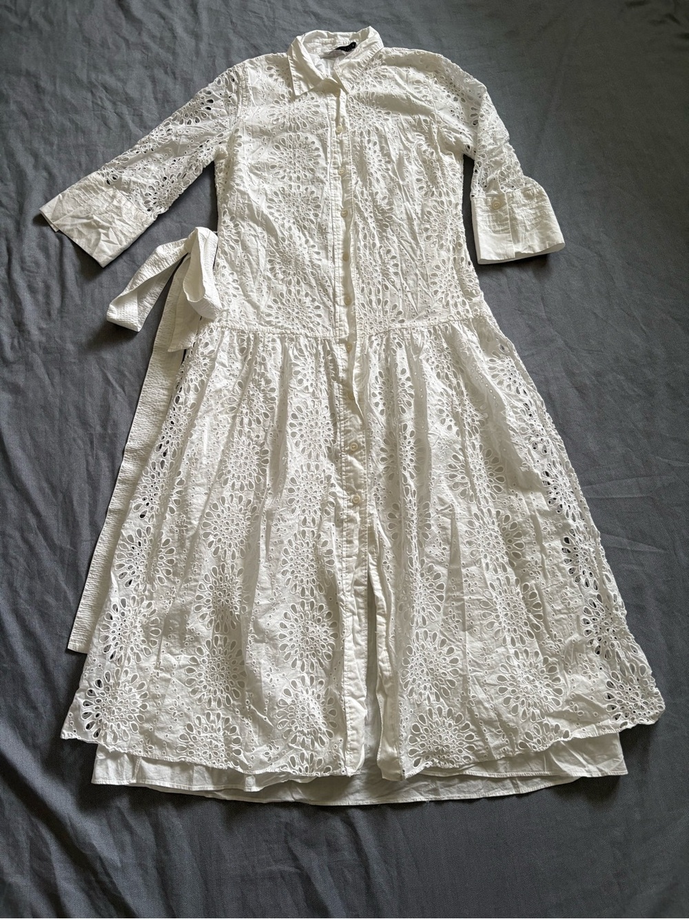 ZARA ZW COLLECTION CUTWORK EMBROIDERY DRESS WHITE size M